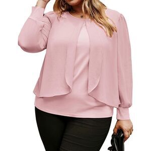 Women’s Plus Size 20 pink Top Dressy blouse Chiffon Layered Sophisticated Flowy